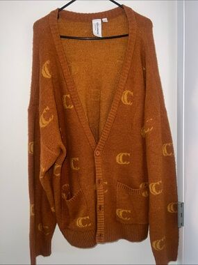 Rust Logo-Print Cardigan Sweater